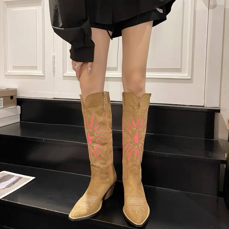 DailyShoes Womens Knee High 2-Tone Up D‚cor Zipper Cowboy Warm Fur Water Resistant Eskimo Snow Boot 