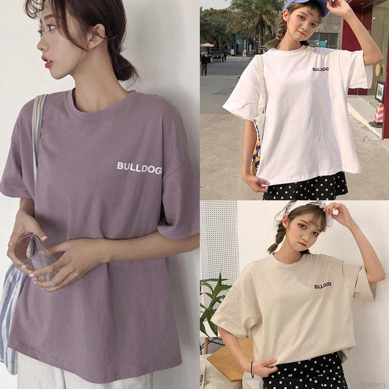 Women S Loose Simple O Neck Cartoon Print Short Sleeve Pullover T Shirt Shopee Singapore