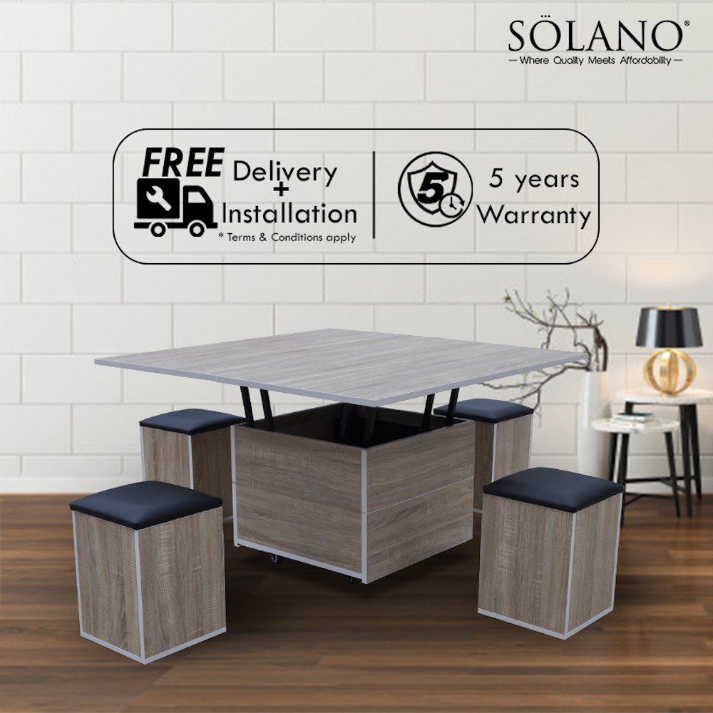 Multi Function Soft Close Convertible Coffee Dining Table With 4 Storage Seat Shopee Singapore