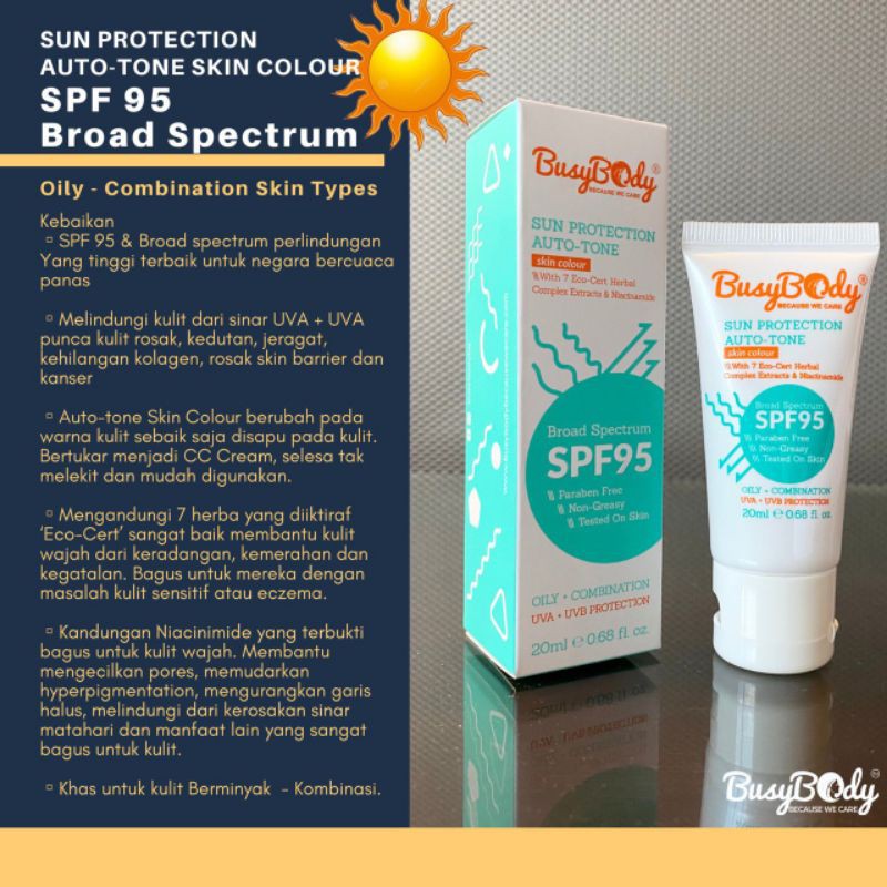 Busybody Sun Protection Spf95 Sunscreen Sunblock Sun Block Broad Spectrum Auto Tone Pelindung Matahari Shopee Singapore