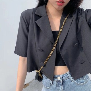 Image of Women's Korean Short Top Pure Color Simple Loose Short Sleeve Blazer