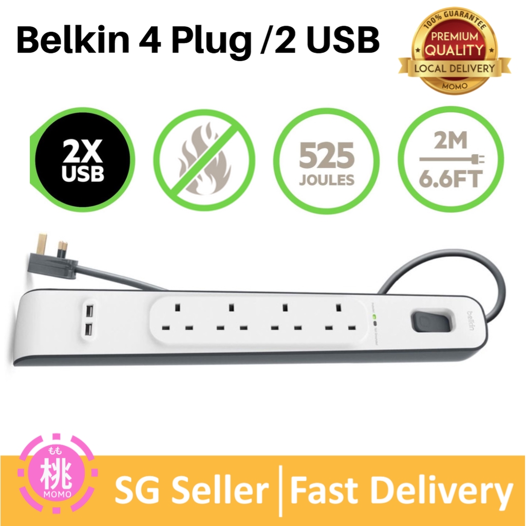 Belkin Surge Protection Extension Lead Strip with 2 x 2.4 A Shared USB