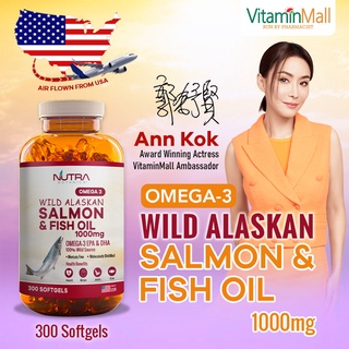 Image of Nutra Botanics Omega 3 Wild Alaskan Salmon Fish Oil 1000mg – 300 Softgels – Halal Certified - EPA & DHA - Mercury Free