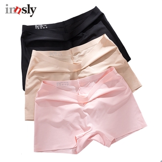 Image of Innsly Women Boyshorts Seamless Summer Ice Silk Safety Short Pants Mid Waist Ladies Boxer