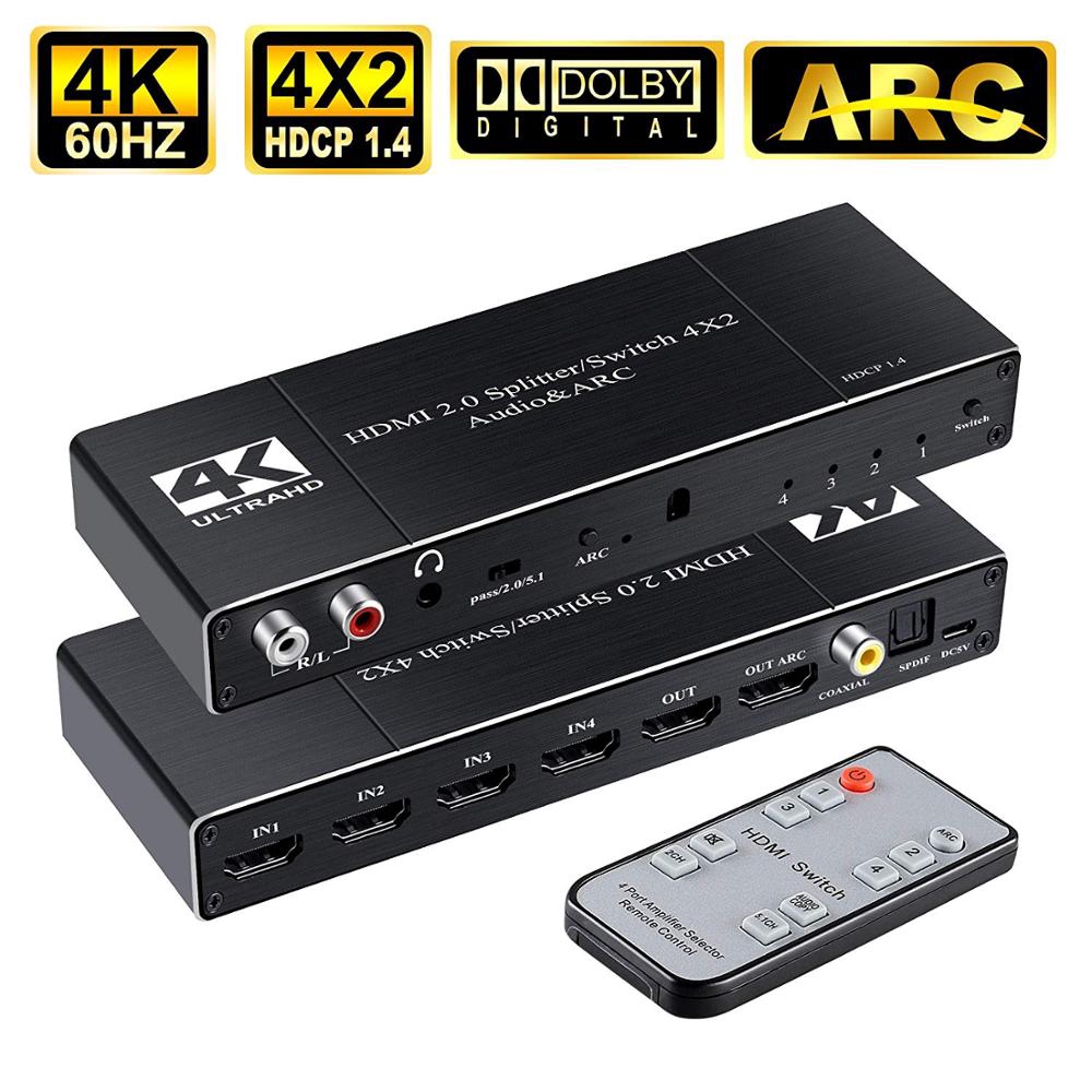 4x2 HDMI2.0 Audio & ARC Switch 4 in 2 out HDMI Switcher Splitter Hub
