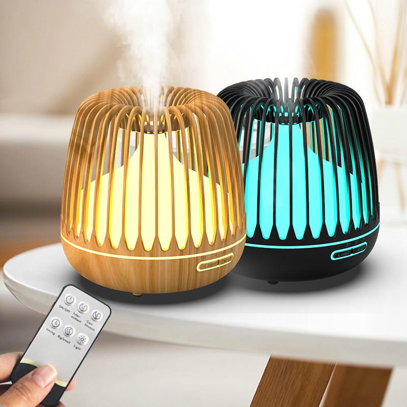 500ml Aroma Essential Oil Diffuser Bird Cage Wood Remote Control Mist