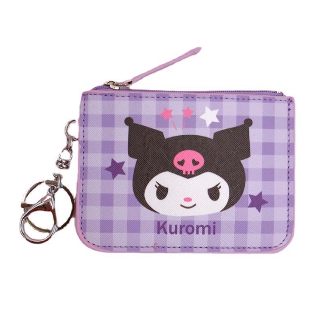 Image of Japanese Sanrio Family Lattice PU Zipper Coin Purse cinnamoroll Change Storage Bag Cute Student Card Holder Work Id Melody Small Wallet Portable Stationery Gift #8