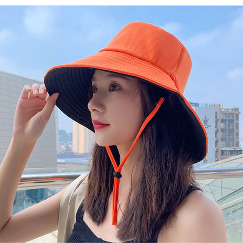 Image of Summer Fashion Women's Big Frame Solid Color Double-sided Sunscreen Fisherman Hat Breathable Cotton Outdoor Travel Bucket Hat #8