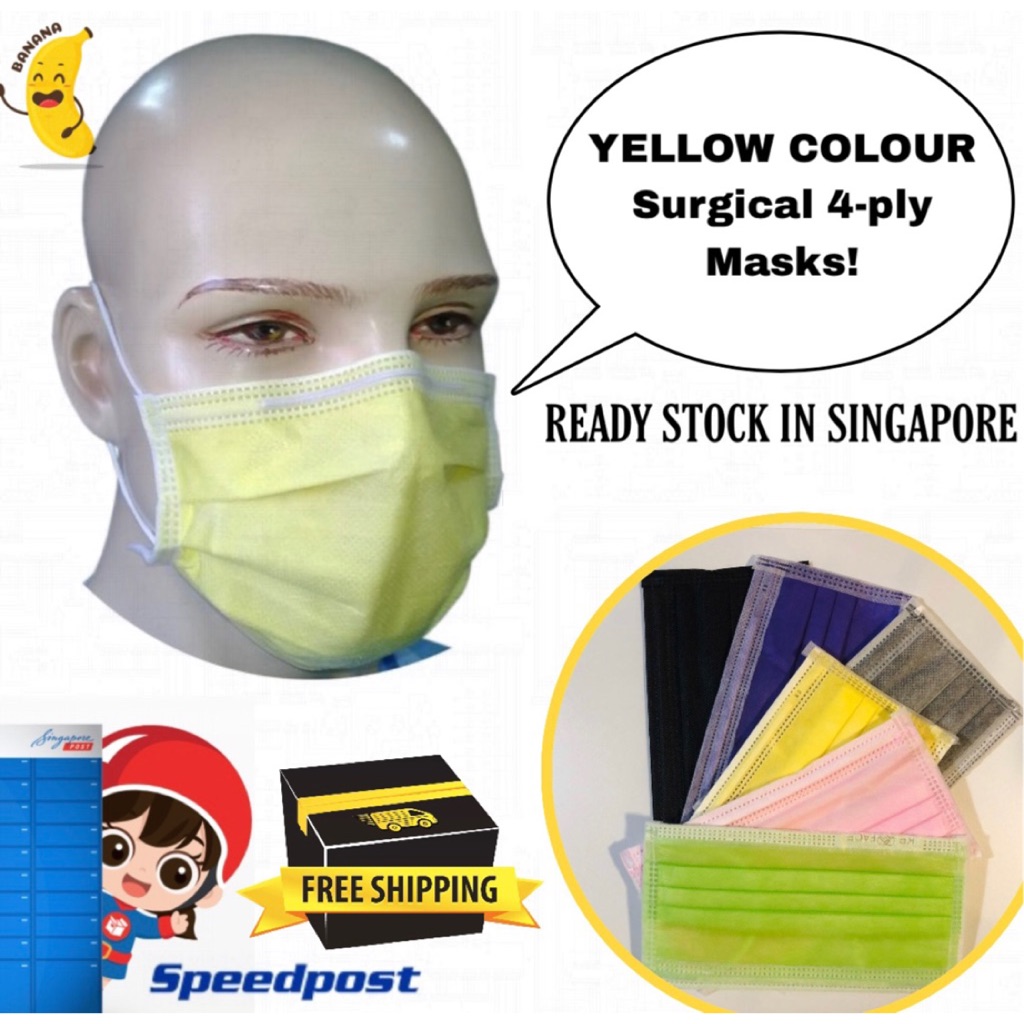 Download Ready Stock Lemon Yellow Surgical Waterproof 4 Ply Disposable Face Mask Shopee Singapore PSD Mockup Templates