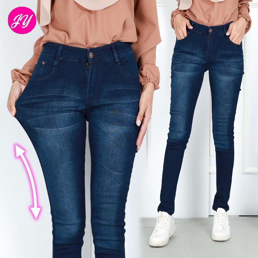 Women Plus Size 27 40 Elastic Casual Slim Fit Blue Skinny Mid Rise Jeans Wanita Besar J Shopee Singapore