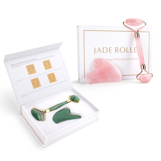 Natural Rose Quartz Jade Roller Facial Body Massager Roller Jade Stone Gua sha Board Scraper Face Lifting Beauty Massage Tool