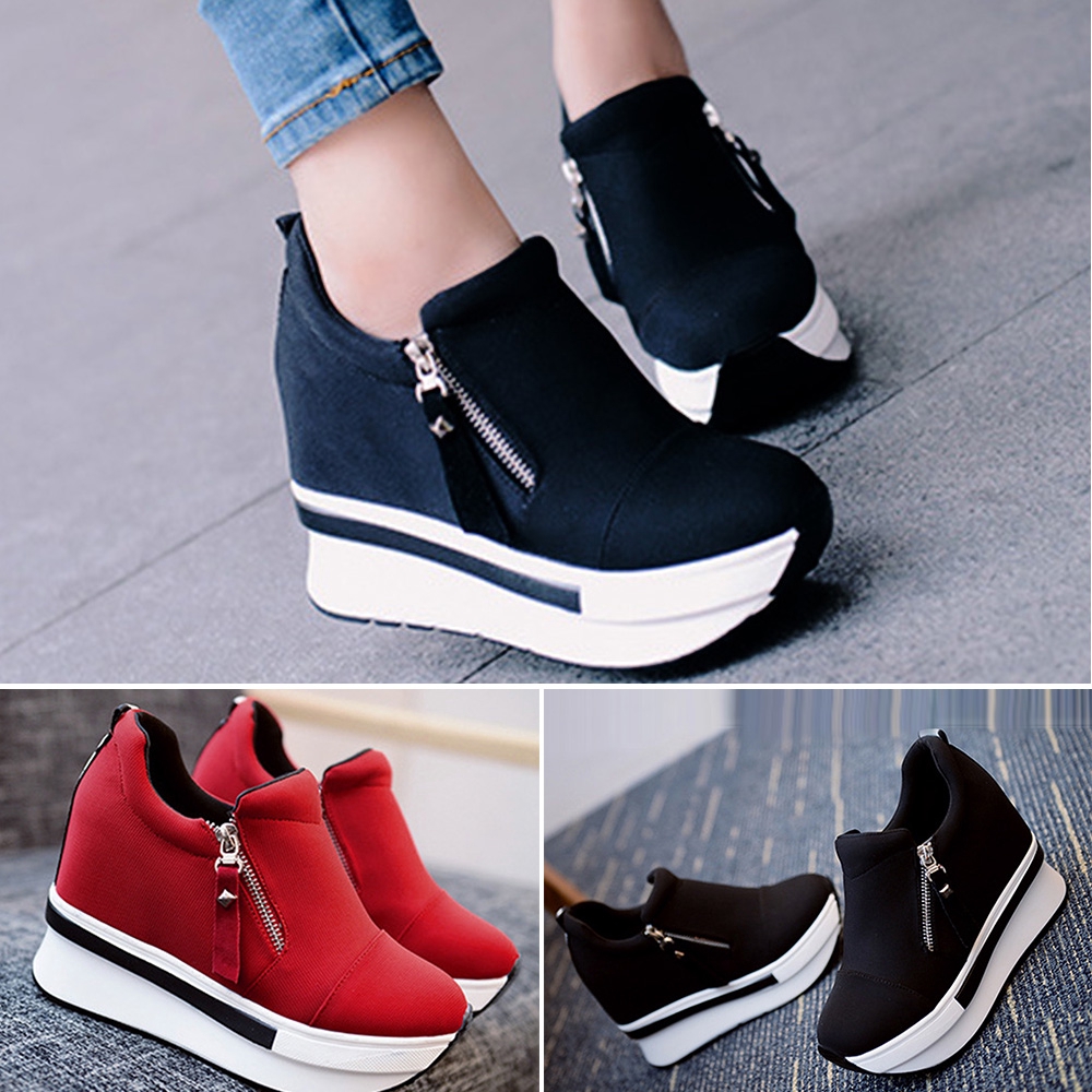 Girls Women Fashion Casual Height Increased Zipper Spring Boots Comfy Cotton Ankle Wedge Heel High Top Sneakers Shoes Shopee Singapore