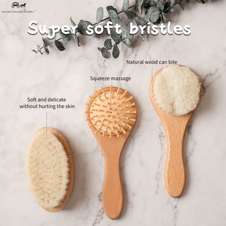 1pc  Baby Hair Comb Wooden Handle Natural Soft Wool Brush Infant Head Massager Baby Girl Bath Care Newborn Gift #4