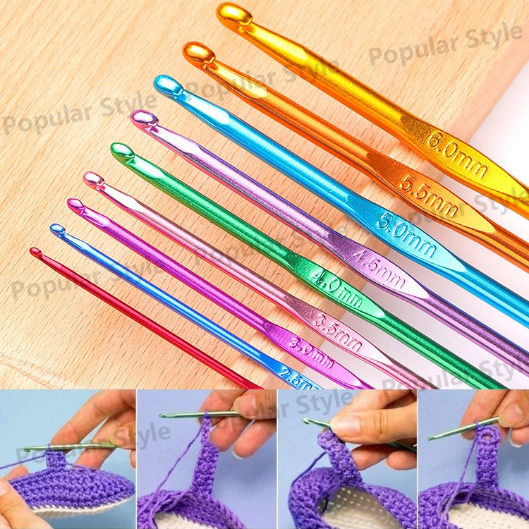 9 Pcs(2.0-6.0mm) Aluminum Crochet Hook Weave Knit Hand Woven Tool Set