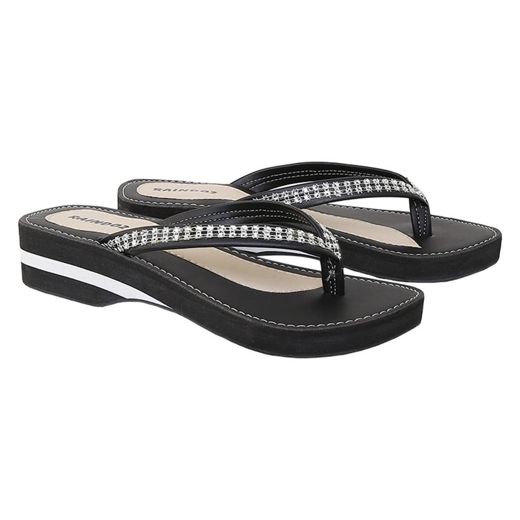 womens wedge flip flops black