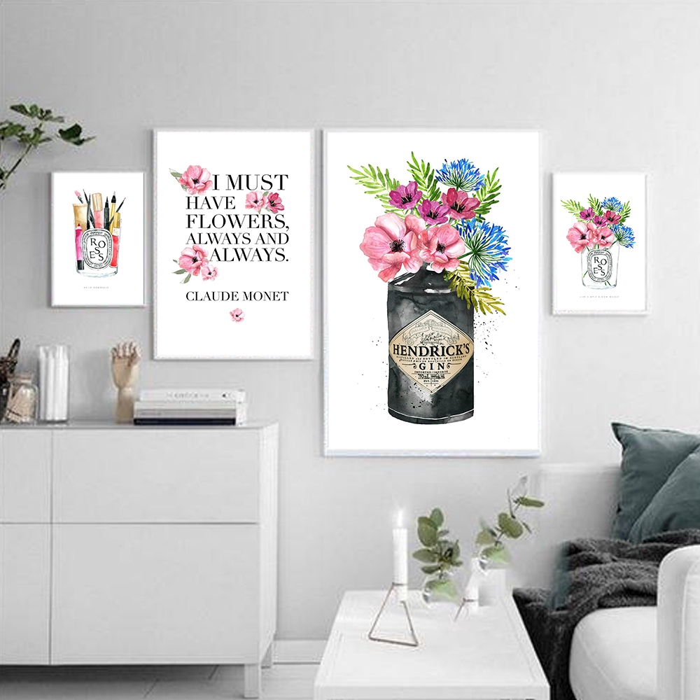 Nordic Pink Flower Rose Fashion Make Up Poster Gin Prints Quote Canvas Art Painting Wall Picture Unframed Shopee Singapore