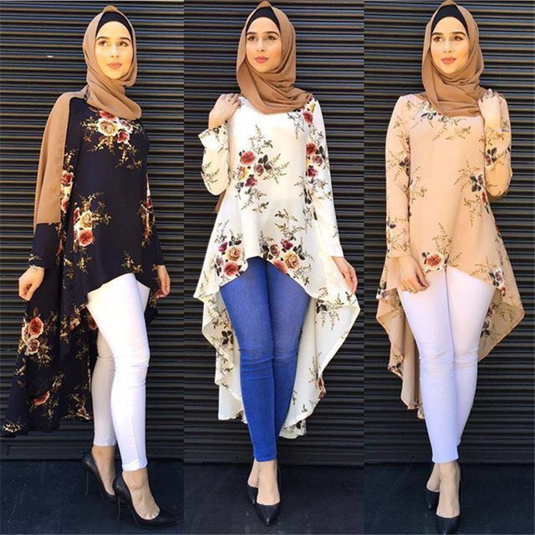 ROCKYSTUDIO Muslimah  Blouse  Women Baju  Long Shirt  Loose 