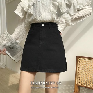 Image of Xiaozhainv Korean fashion High waist women Casual black mini A Line Skirt