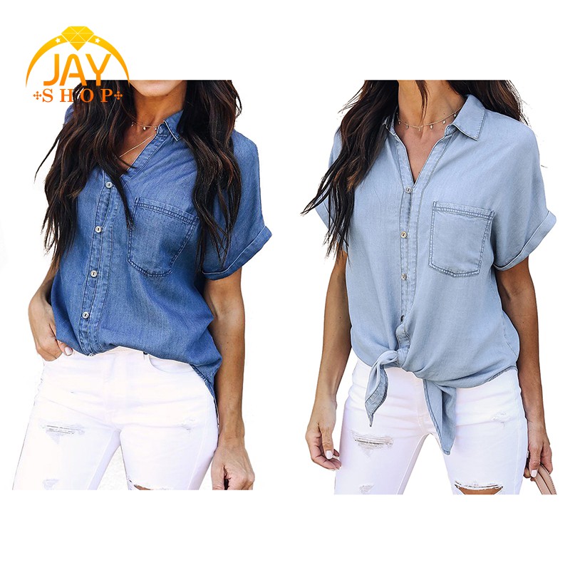 denim short sleeve button up