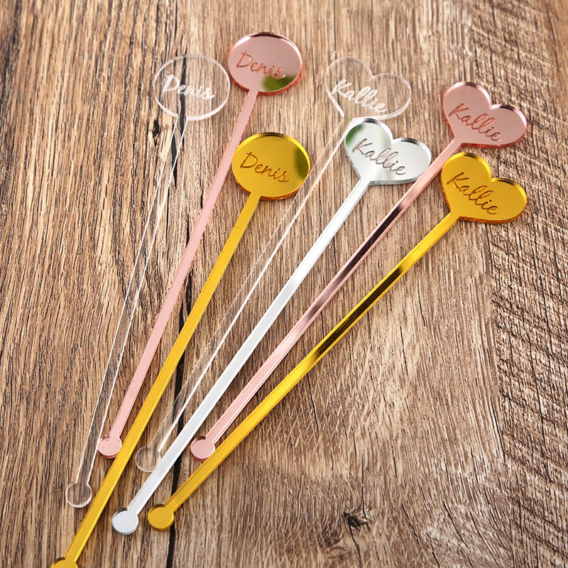 Personalized Heart Drink stirrers sticks Party picks Name drink