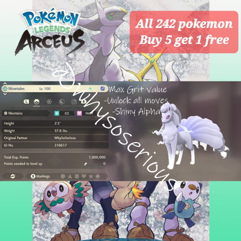 Pokemon Legends of Arceus Shiny Alolan Ninetales Battle ready (Digital ...