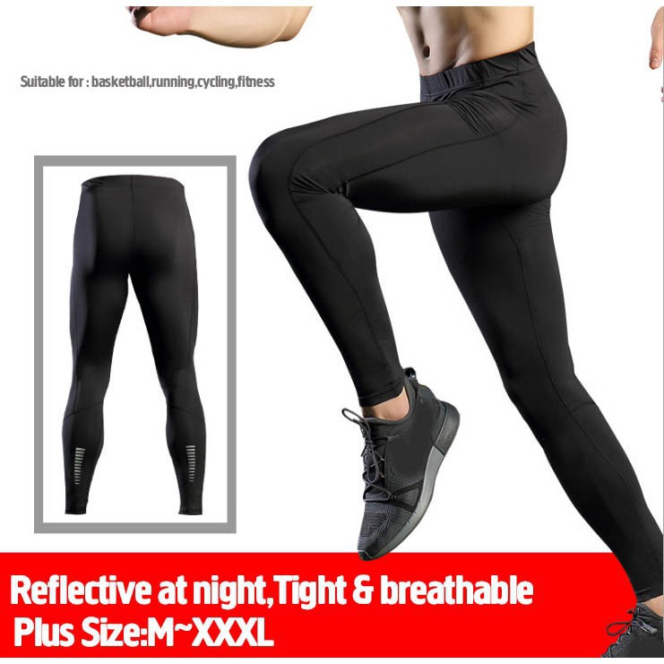 Ready Stock Men Fitness Compression Quick Drying Reflective Leggings Fitness Long Pants Shopee Singapore