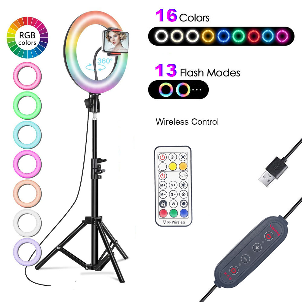 ⚡24H shipping⚡ 26cm Colorful Ring Light 29 pattern RGB Selfie with 0.5m