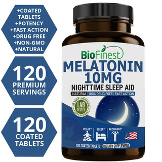 Biofinest Melatonin 5mg 10mg Supplement - Fast Action Natural Nighttime Sleep Aid Normal Sleep Cycle 120 Coated Tablets