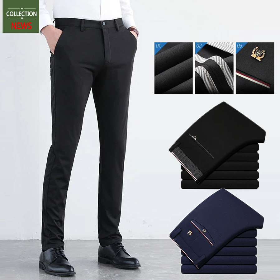 Size 28-40) Men's Formal Pants Office Slim Fit Black Long Trousers ...