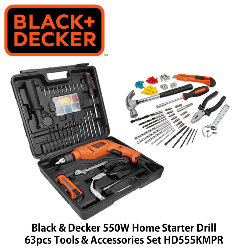 Black Decker 550w Home Starter Drill 63pc Tools Accessories Set Hd555kmpr Corded Hammer Drill Bit Set Shopee Singapore