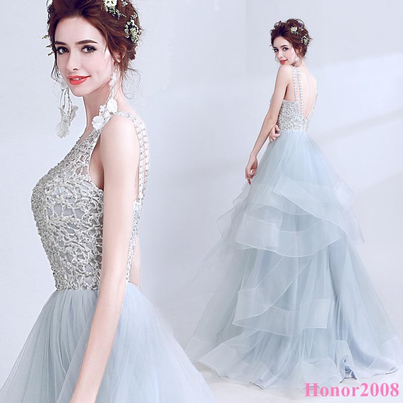 Evening Dress New Shocking Heavy Work Glamorous Style Gray Bride