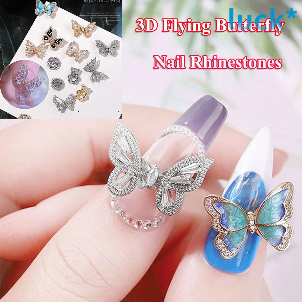 Lucky New Nail Rhinestones Diy Manicure Zircon 3d Flying Butterfly Nail Art Decorations Gold Silver Alloy Nail Jewelry Luxury Crystal Shopee Singapore