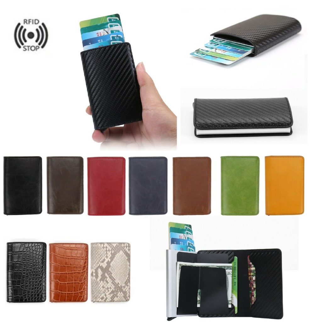 RFID Blocking Wallet Auto Credit Card Holder Pop up Leather Metal Money
