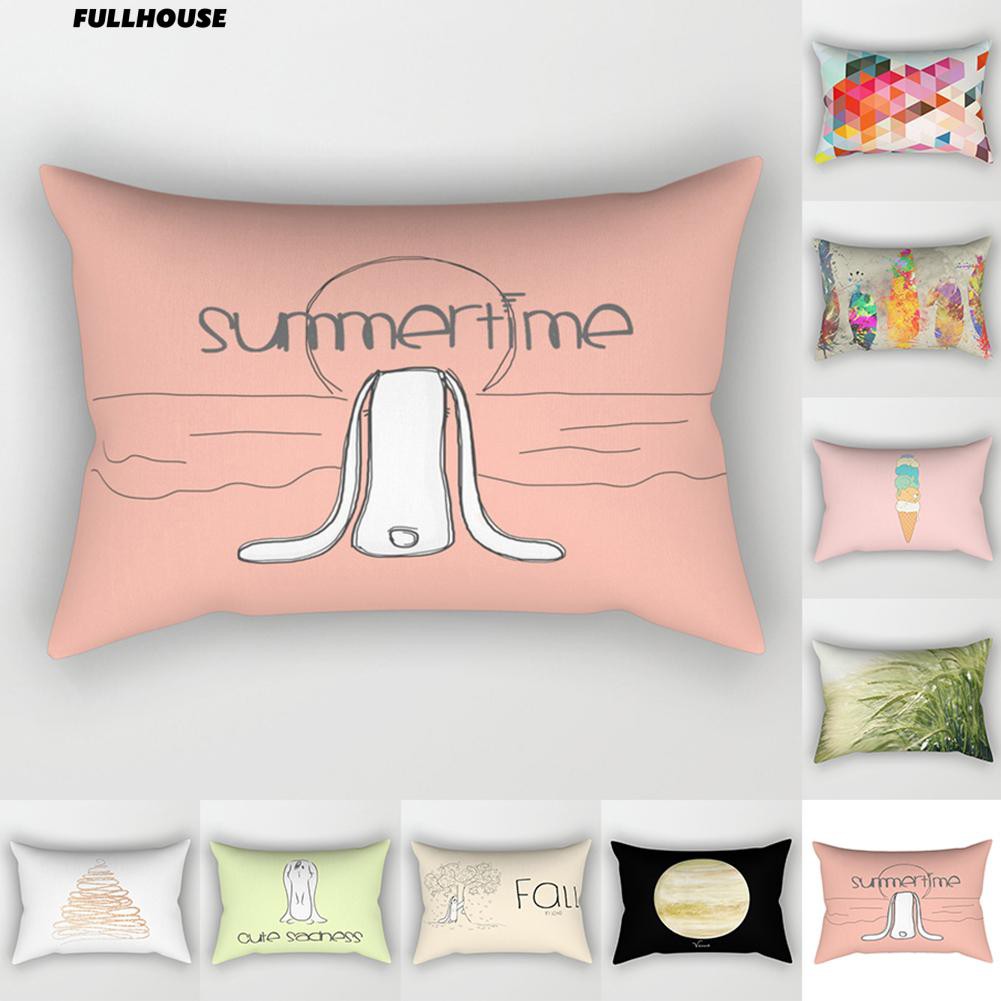 Funny Bunny Rabbit Moon Rectangle Pillow Cover Home Sofa