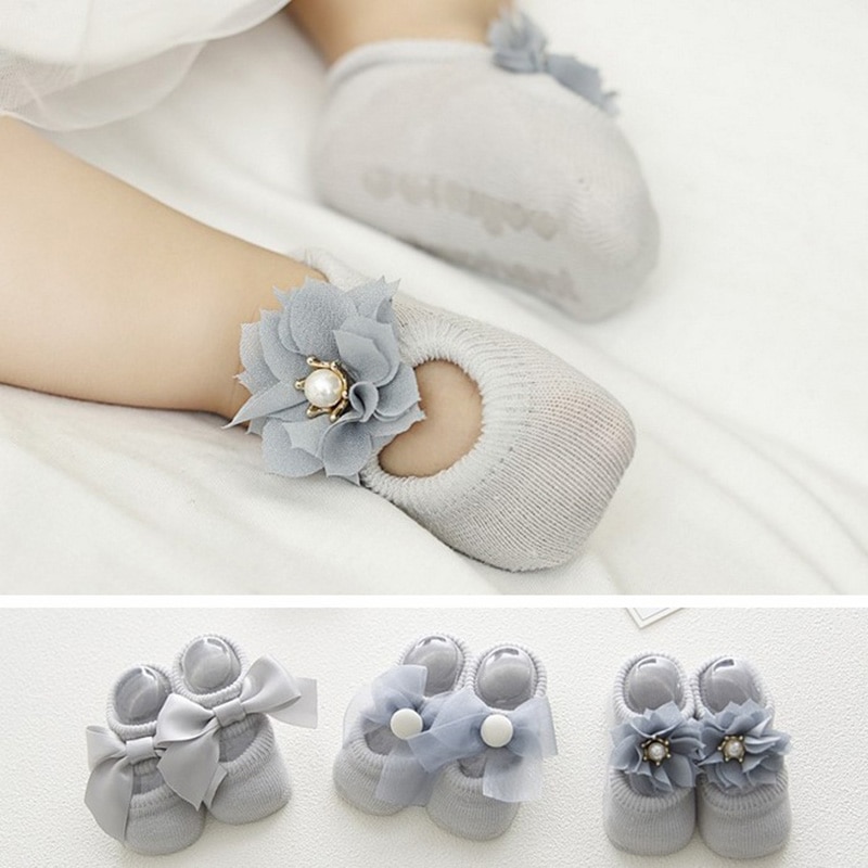 3 Pairs/Lot Lace Flower Newborn Baby Socks Cotton Anti-Slip Kids Floor Socks Bow toddler Girl Socks Spring Girls Gift sokken – >>> top1shop >>> shopee.sg