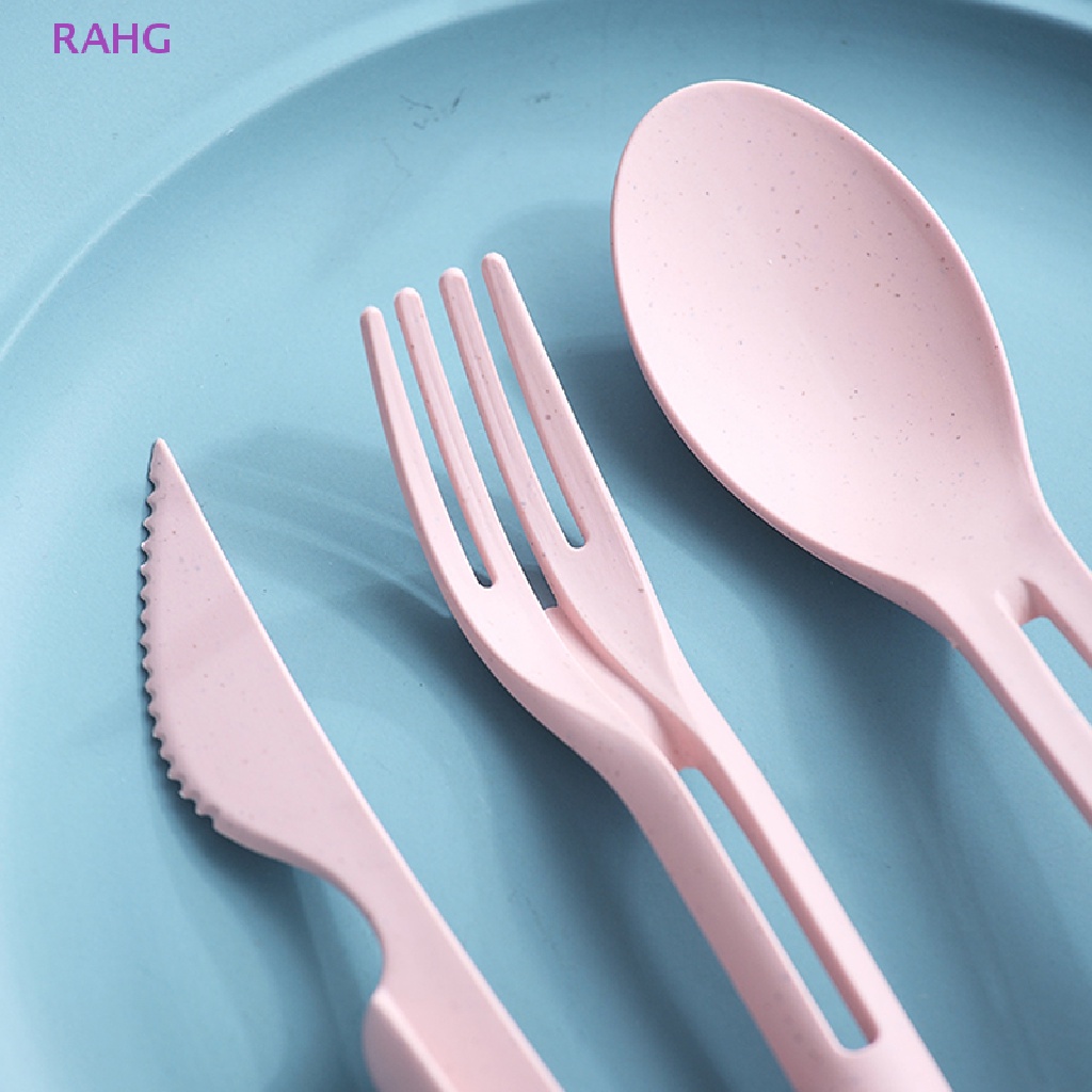 RAHG 3 in 1 Travel Cutlery Portable Cutlery Wheat Straw  Fork Spoon Set Student NEW