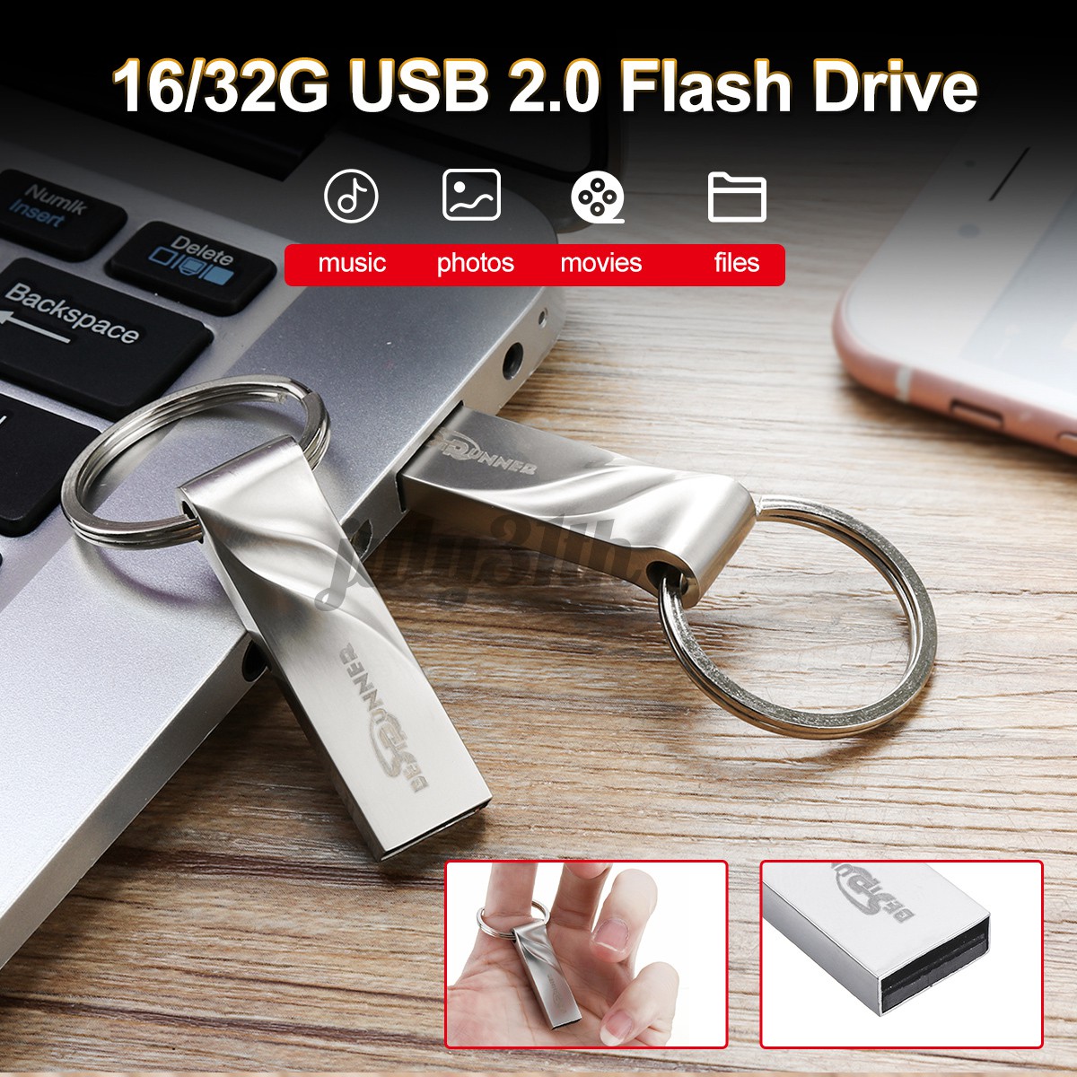 Bestrunner USB 2.0 Flash Drive Memory Pen Stick Metal Storage U Disk for Laptop