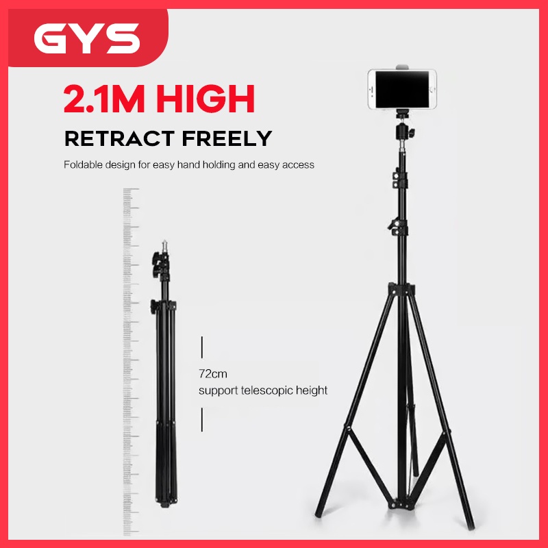 (Ready Stock)1.6 M/2.1 M  Tripod Thermometer Anchor Folding Light Stand With Phone Holder Live Photography Floor Photo Tripod Light Stand