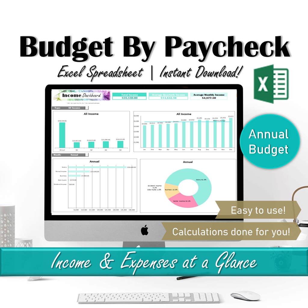 Monthly Budget Excel Template, Yearly Excel Budget Spreadsheet ...