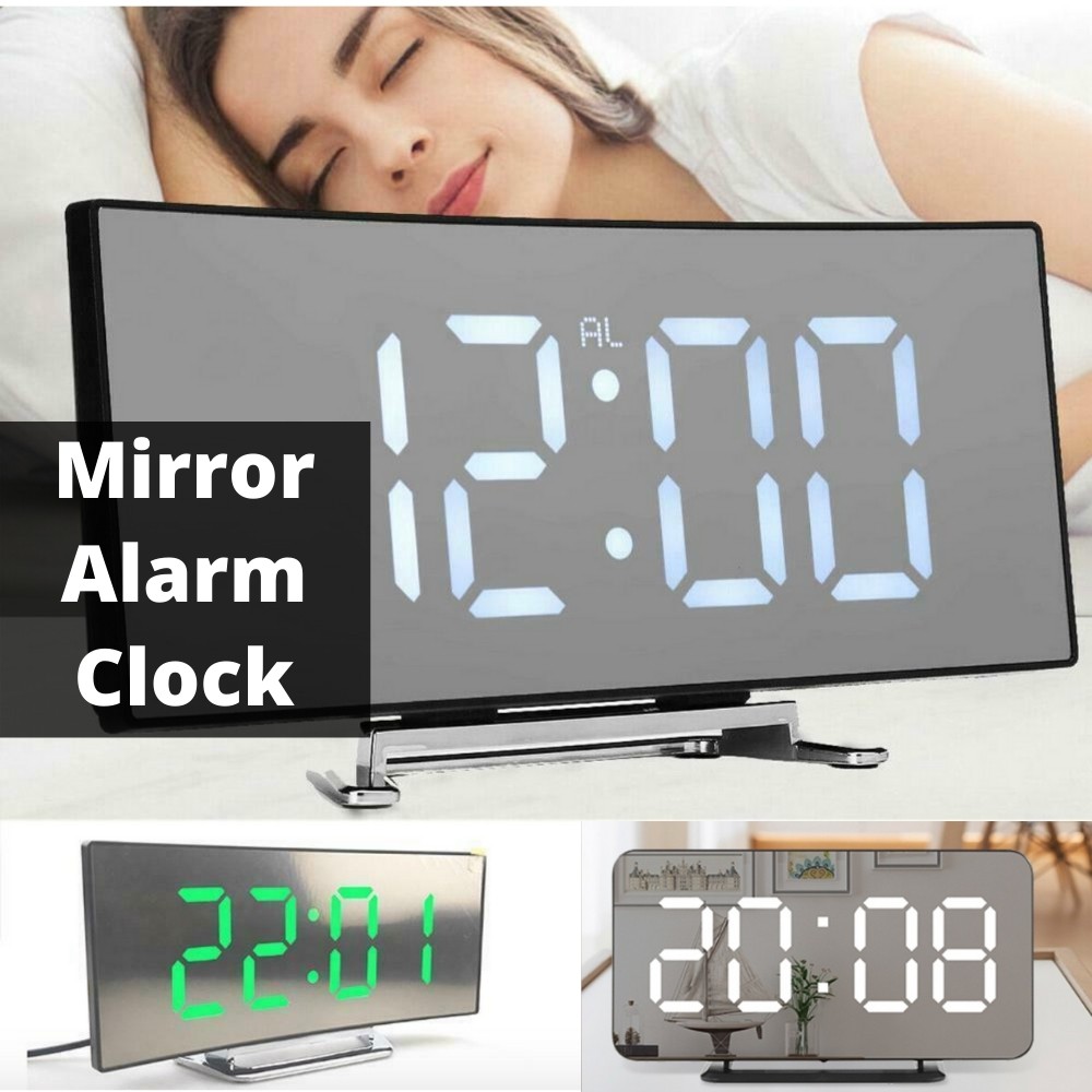 （Green） Snooze Large Display Mirror Alarm Clock with Dual USB Charger Ports 6.5 LED Aesthetic Desk Clock Digital Alarm Clock for Bedroom 3 Adjustable Brightness 