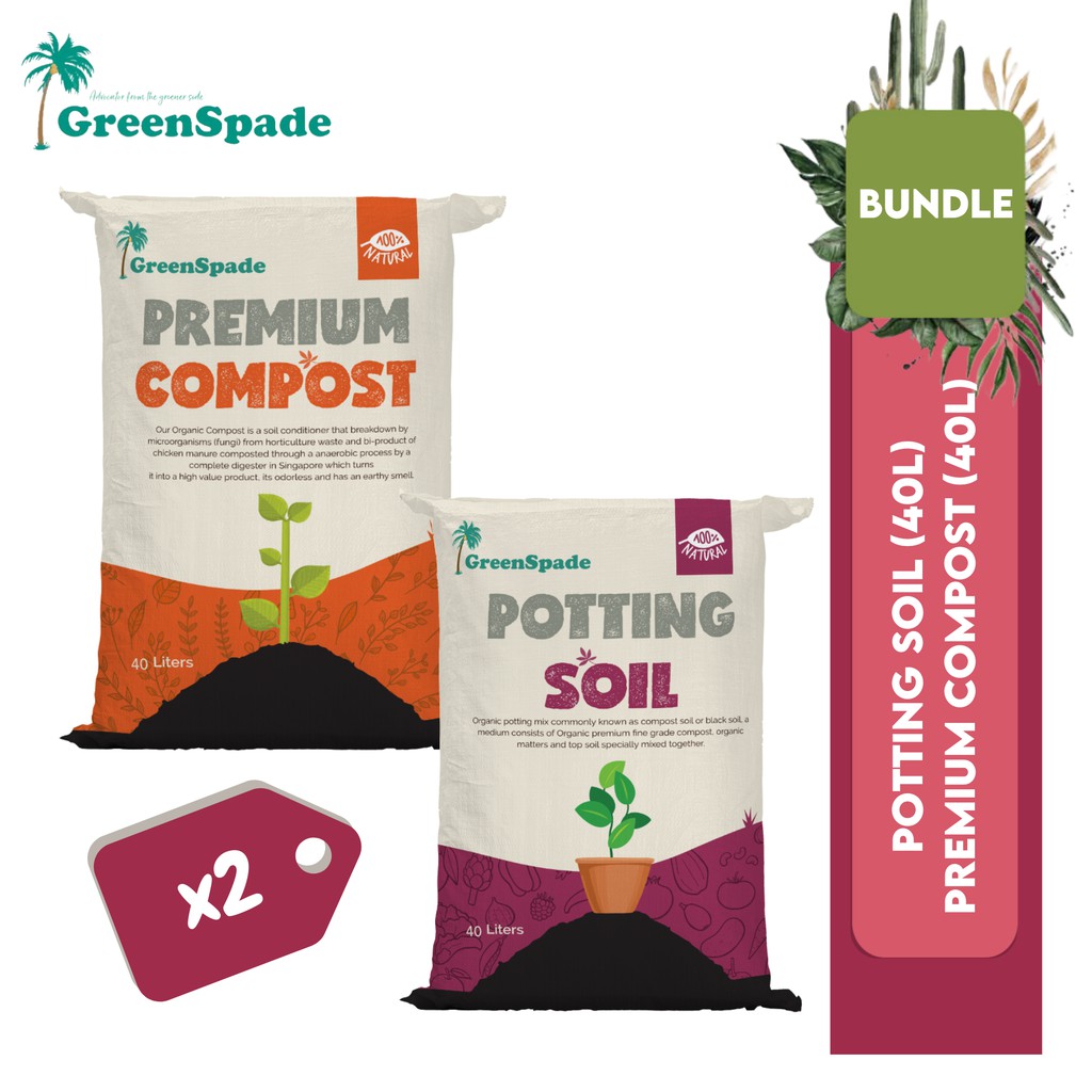 [BUNDLE] GreenSpade 2 Potting Soil (40L) + 2 Premium Compost (40L ...