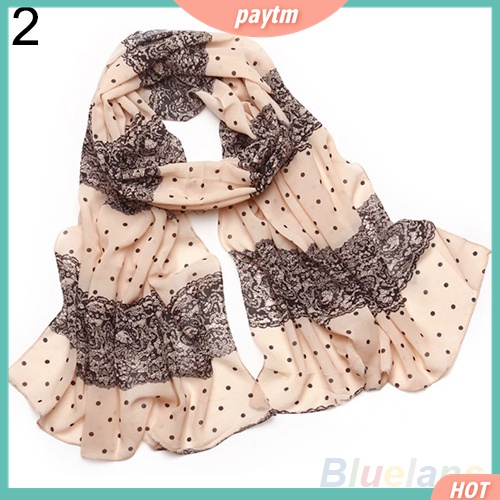 Image of PTM--Women's Stylish Long Soft Chiffon Scarf Lace Pattern Print Polka Dot Shawl #7