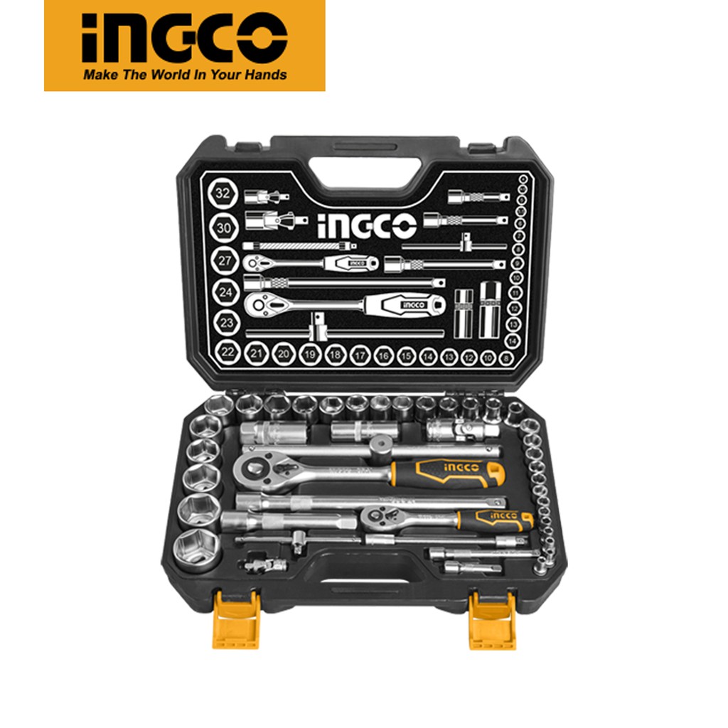 INGCO 44Pcs 1/4" and 1/2" Socket Set with Socket Ratchet Wrench Bars