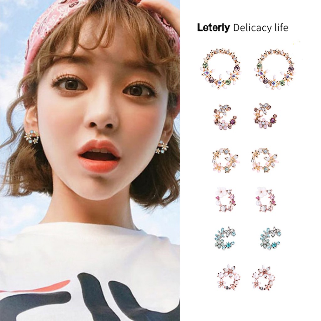 「leterly」s925 Silver Korean Flower Earrings Fresh Small Diamond Earring A486 Shopee Singapore 7148