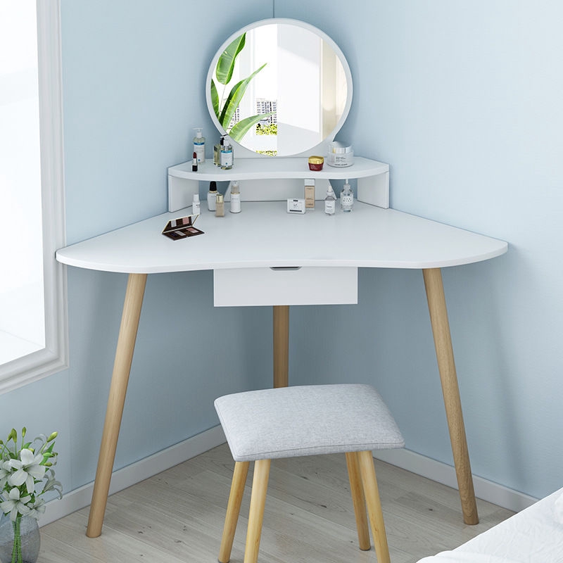 white wooden dressing table mirror
