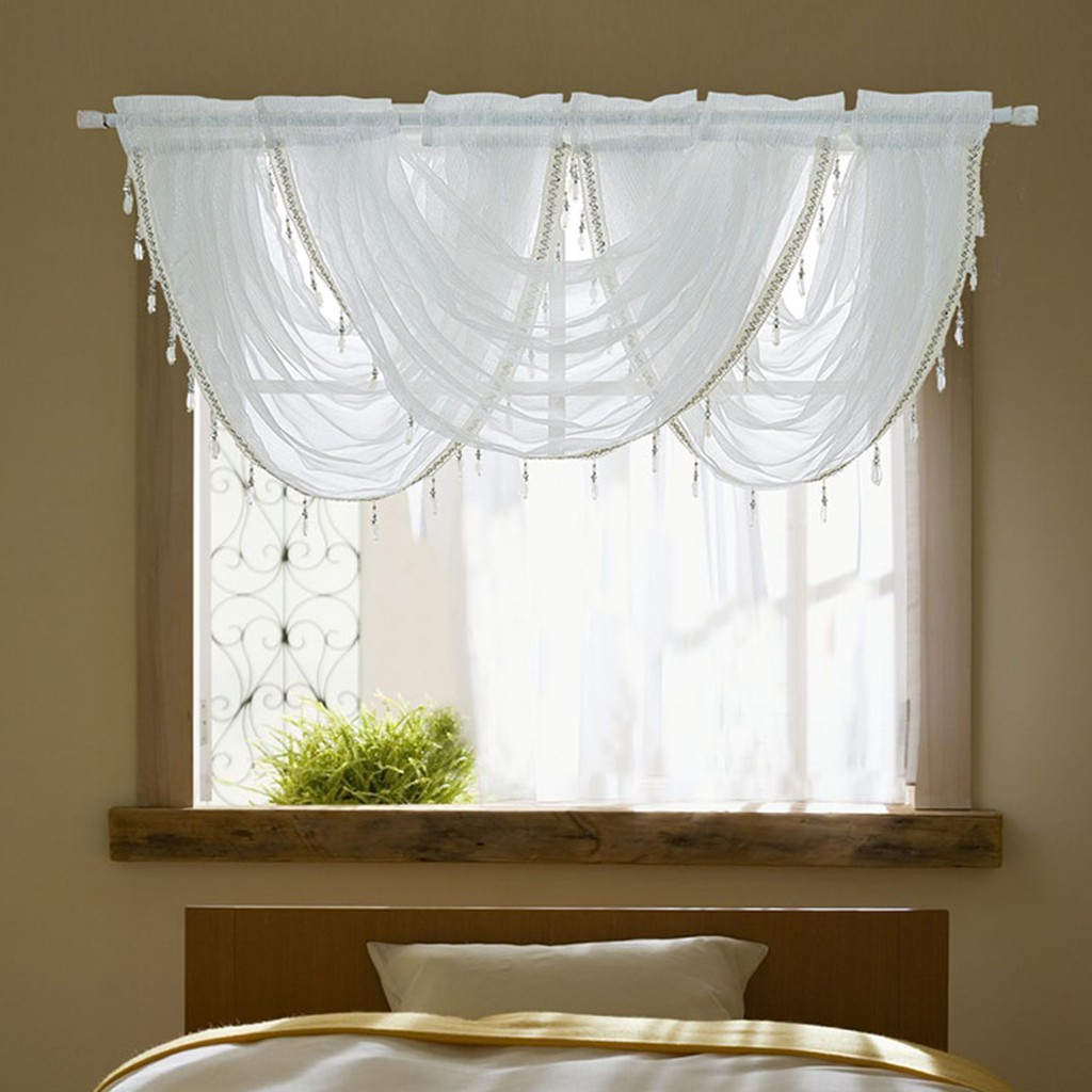 1 Panel Glitter Tassel Window Valance Sheer Curtain Tiers Balloon