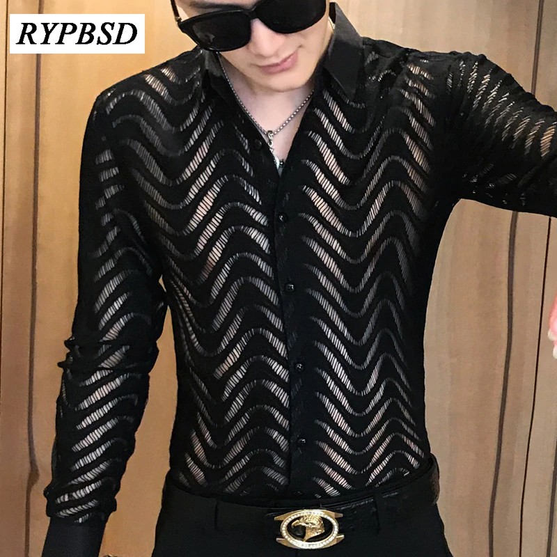 mens black lace shirt