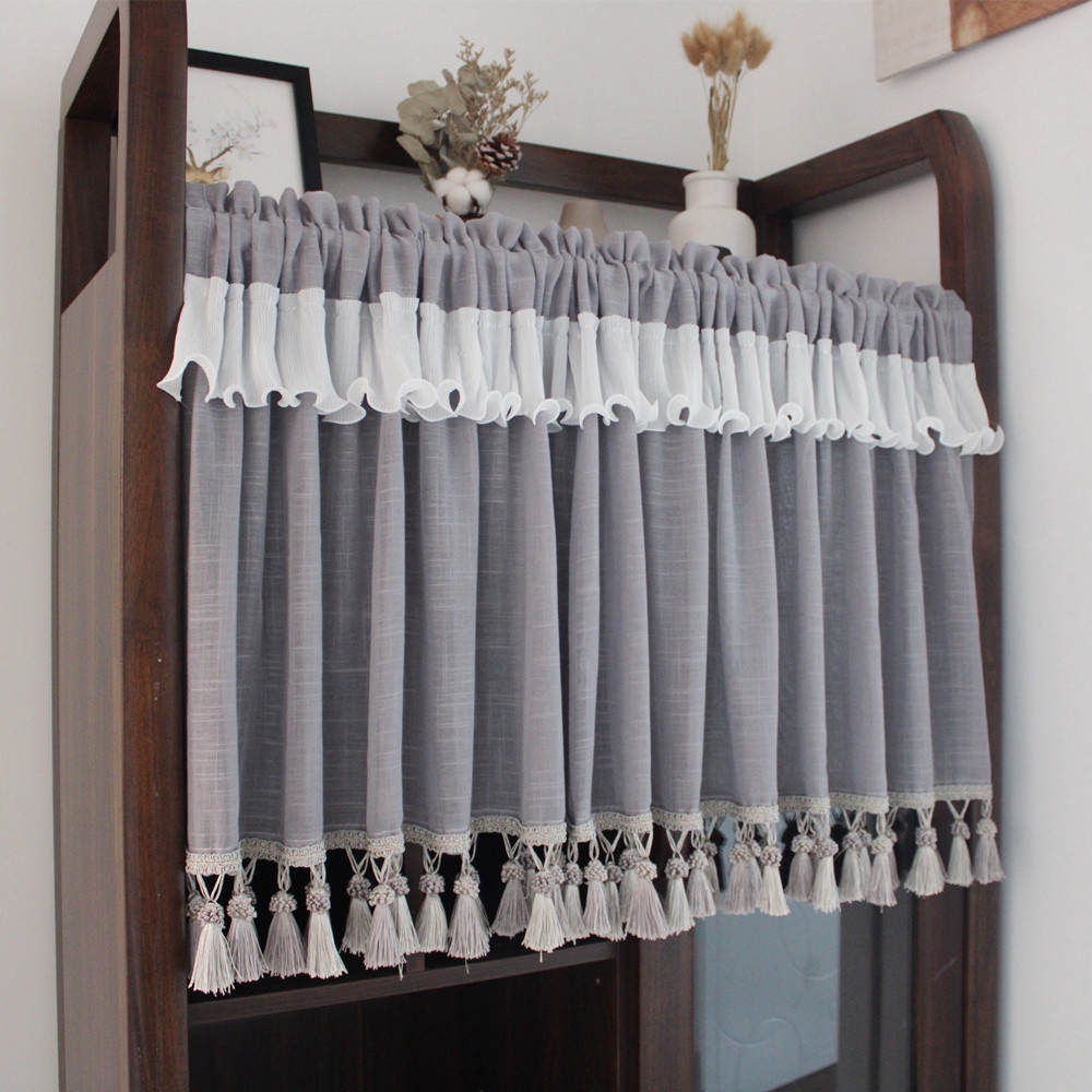 Fashion Balcony Short Curtain Kitchen With Tassel Linen Tier Curtains Cafe Curtains For Small Window Cabinet Shopee Singapore