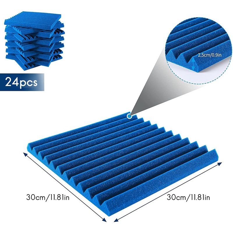 6 Pk 1x12x12 Blue Soundproofing Foam Wedge Acoustic Wall Panels Tiles Studio Foam Sound Proof Padding Wedge Sound Dampening Foam Top Quality Ideal for Home & Studio Absorption Sound Insulation 