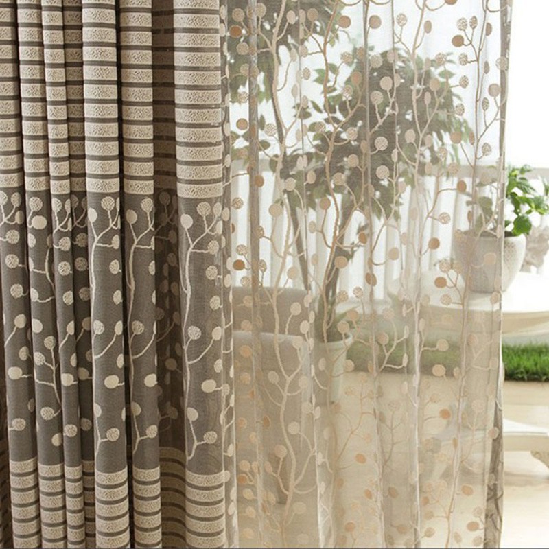 Fo Chic Room Leaf Window Curtain Voile Tulle Leaf Sheer Drape
